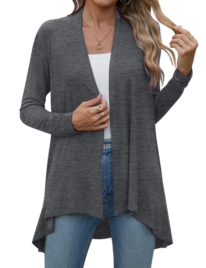 POGTMM Women's Casual Loose Long Sleeve Dusters Open Front Sweater Cardigans with Pockets (Charcoal Grey, US XXL(20-22)) - Image 5